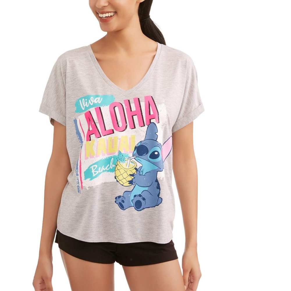 Juniors Lilo & Stitch Aloha Sleep Shirt Pajama T-Shirt Top  Size Med 7/9 L 11/13